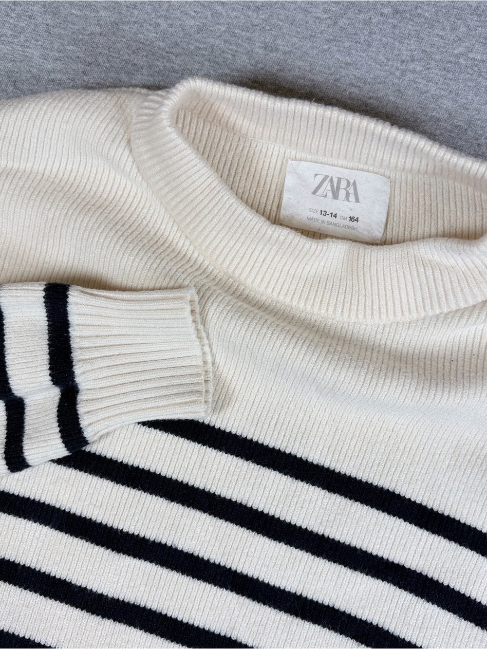 Zara kids Size 13-14 Navy Cream Striped Crewneck Sweater Nautical Coastal